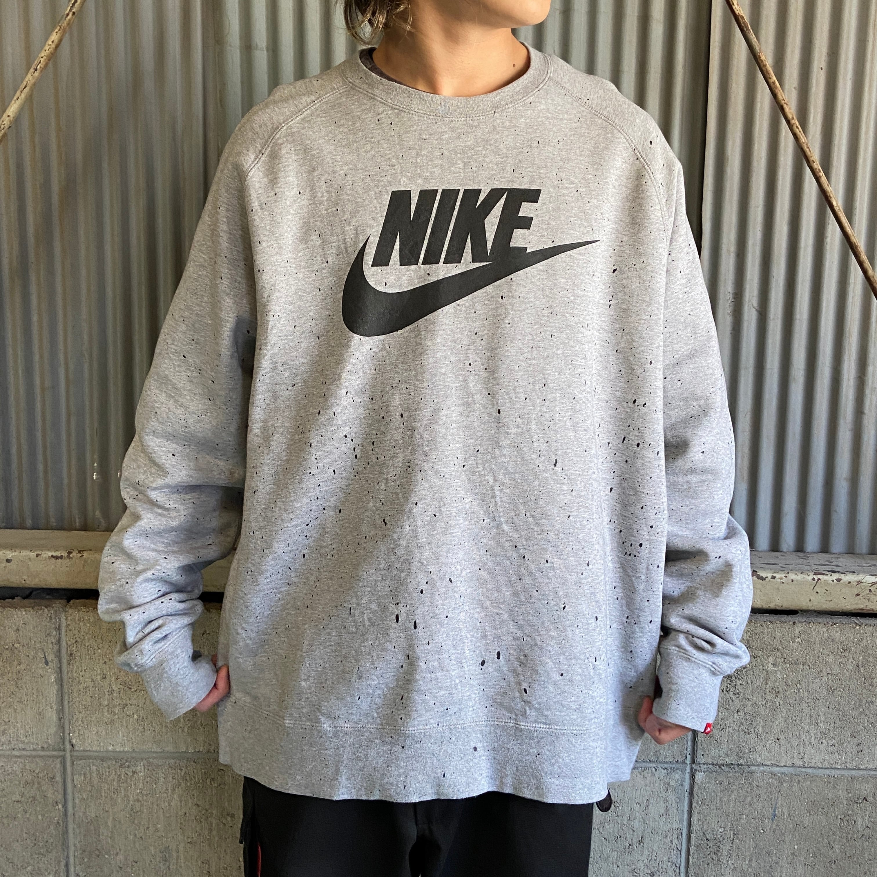 ビッグサイズ NIKE ナイキ ビッグロゴ プリント スウェットシャツ メンズ2XL 古着 ペイント スウォッシュ グレー【スウェット】【SW20】  | cave 古着屋【公式】古着通販サイト