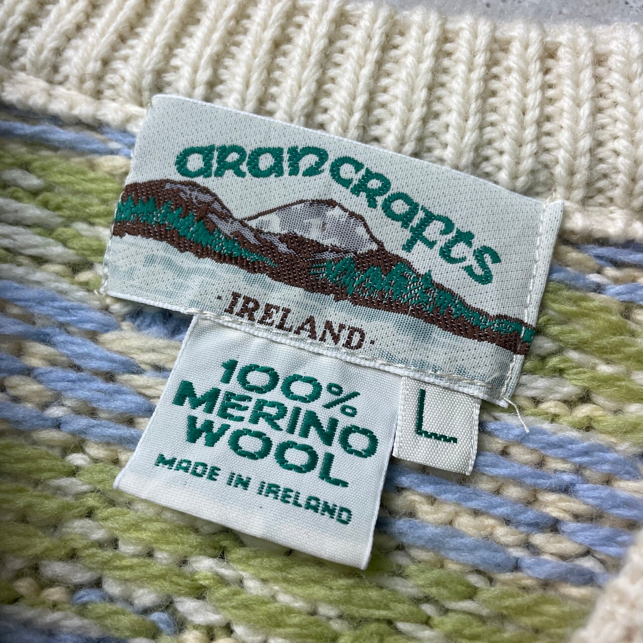 アイルランド製 aran crafts メリノ ウール フィッシャーマン ニット 