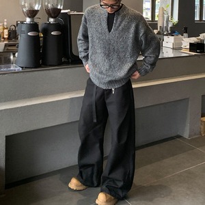 Vネックルーズシンプルニット　1074