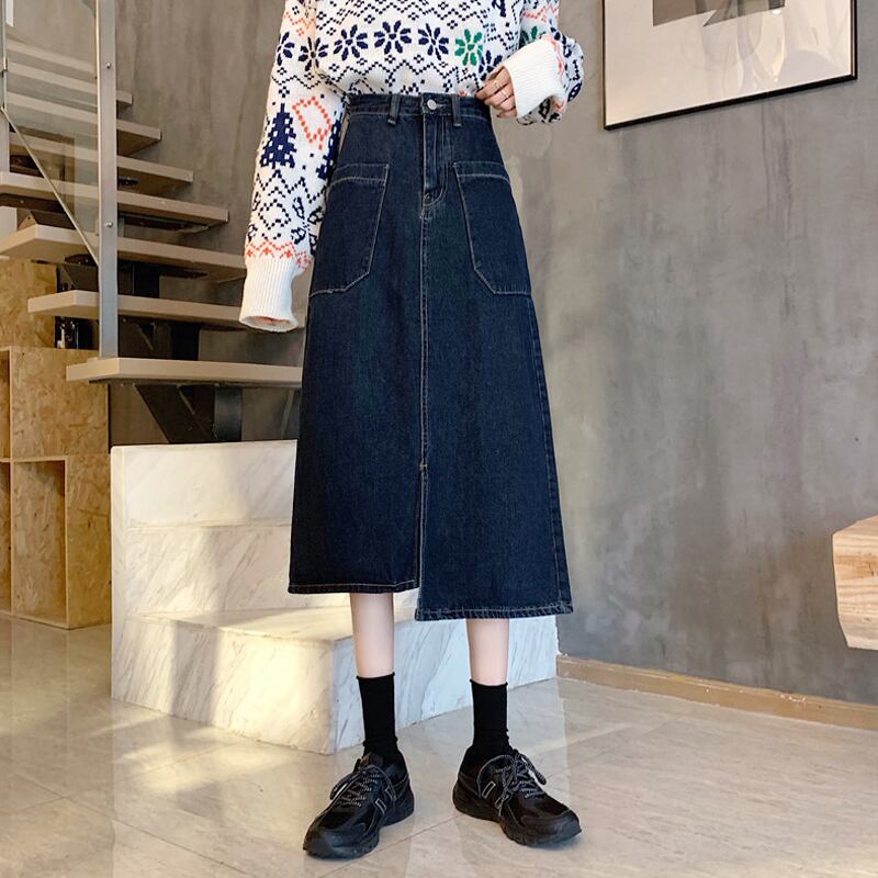 スカート スプリングオータムハイウェストウェスト薄手Aラインロング 春物 秋物 試着室48414748830