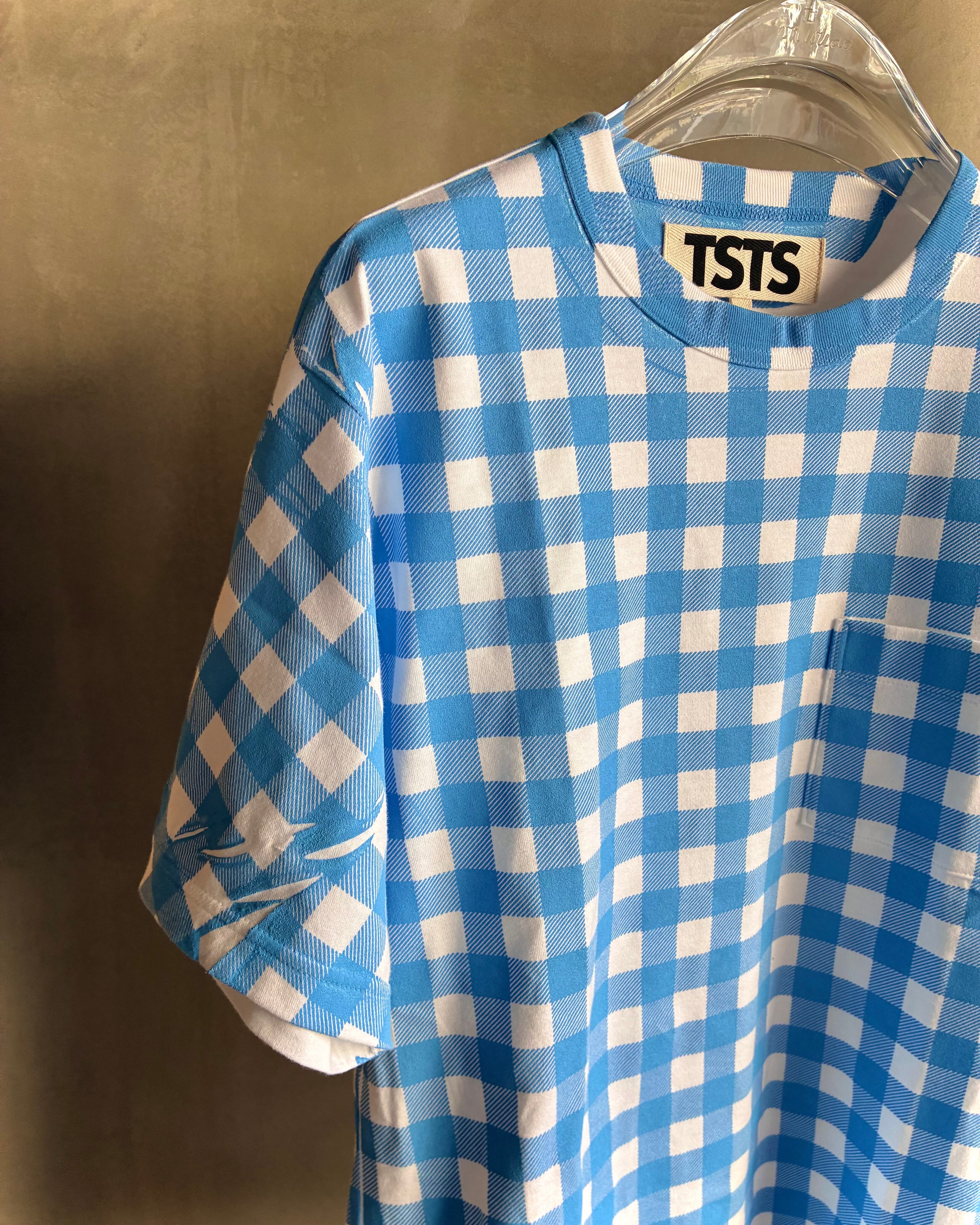 TSTS【GINGHAM PRINT POCKET T-SHIRT WHIT AND SAXE BLUE】