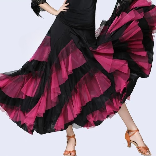 ハイウエスト ティアードチュール ボリューム ダンススカート 6col D00625