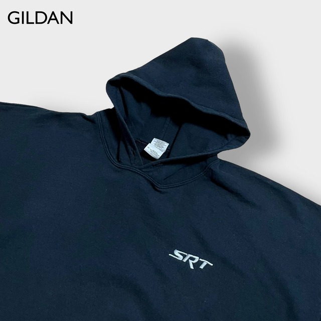 GILDAN 2XL ビッグシルエット ワンポイント SRT 刺繍ロゴ パーカー プルオーバー スウェット フーディー us古着