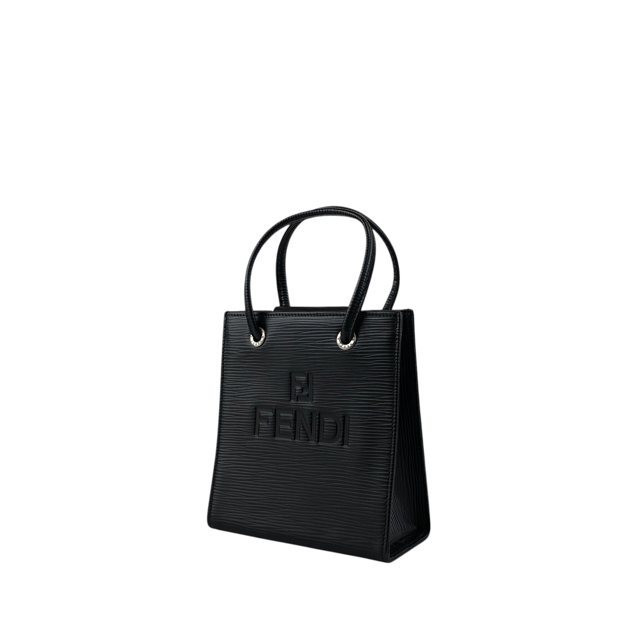 FENDI フェンディ ハンドバッグ ブラック ロゴ型押し レザー ミニ