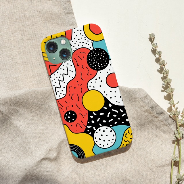 受注生産 iPhoneケース 丸とドットのカラフル抽象｜レトロポップ PABS019B