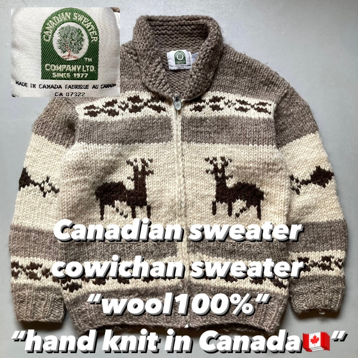 Canadian sweater cowichan sweater “wool100%” “hand knit in Canada”  カナディアンセーター カウチンセーター ハンドニット カナダ製