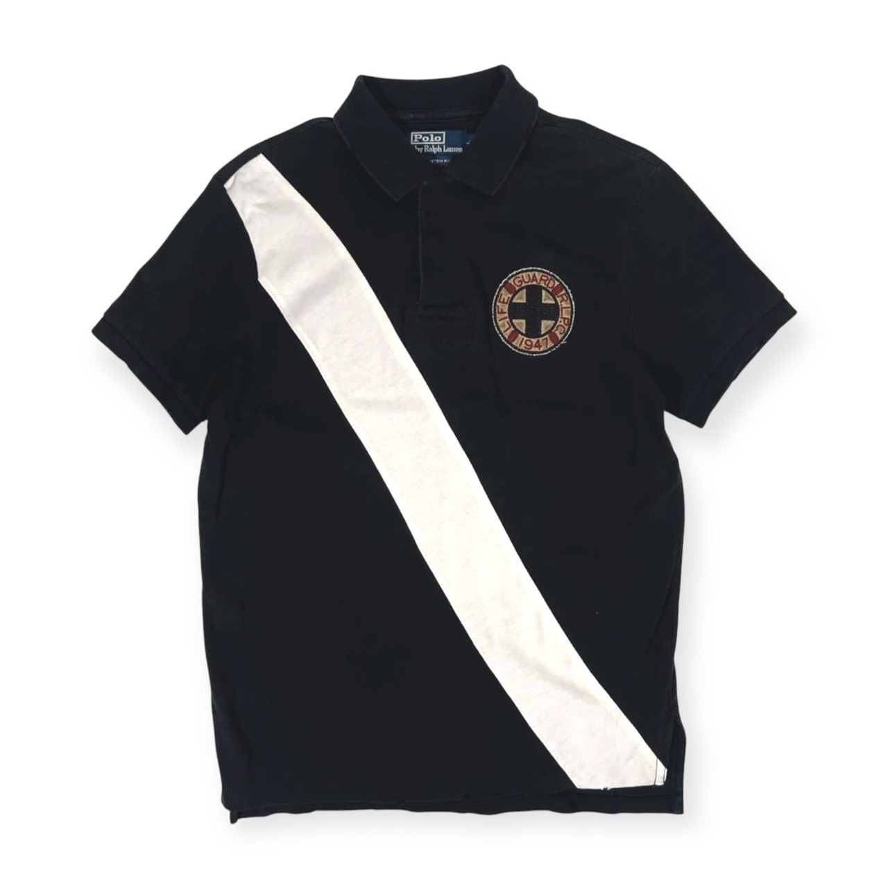 90s 00s Polo by Ralph Lauren ラルフローレン ダメージ加工 鹿の子 半袖 ポロシャツ L/黒 ブラック/日本製/インパクト21代理