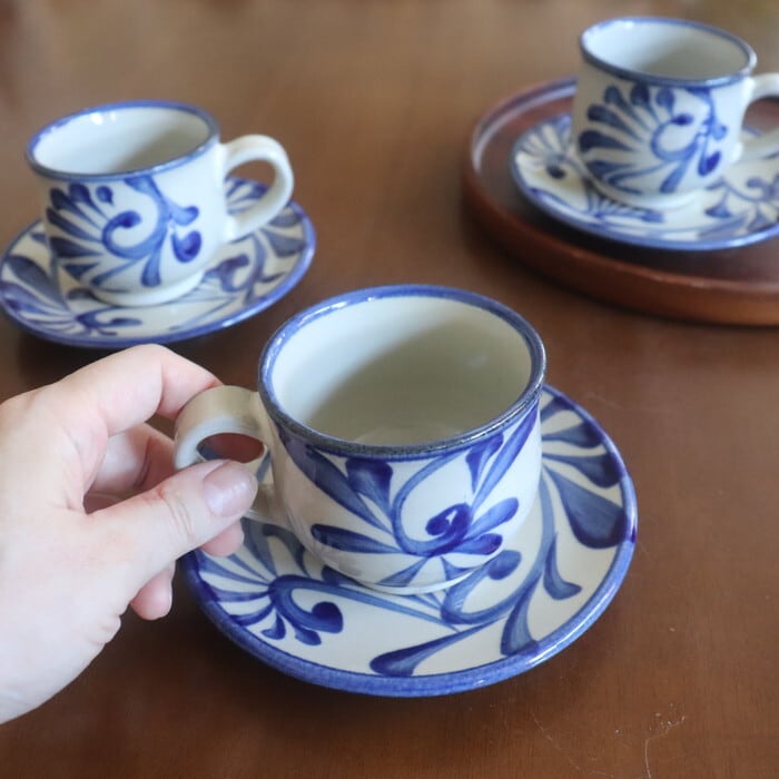 やちむん 陶眞窯 カップ＆ソーサー 唐草 Yachimun Cup and saucer #415