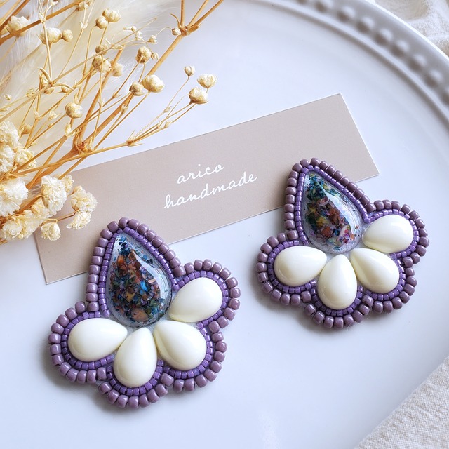 シンプル♡ボルドー リトルウッズ レジン アシメ ピアス/イヤリング 