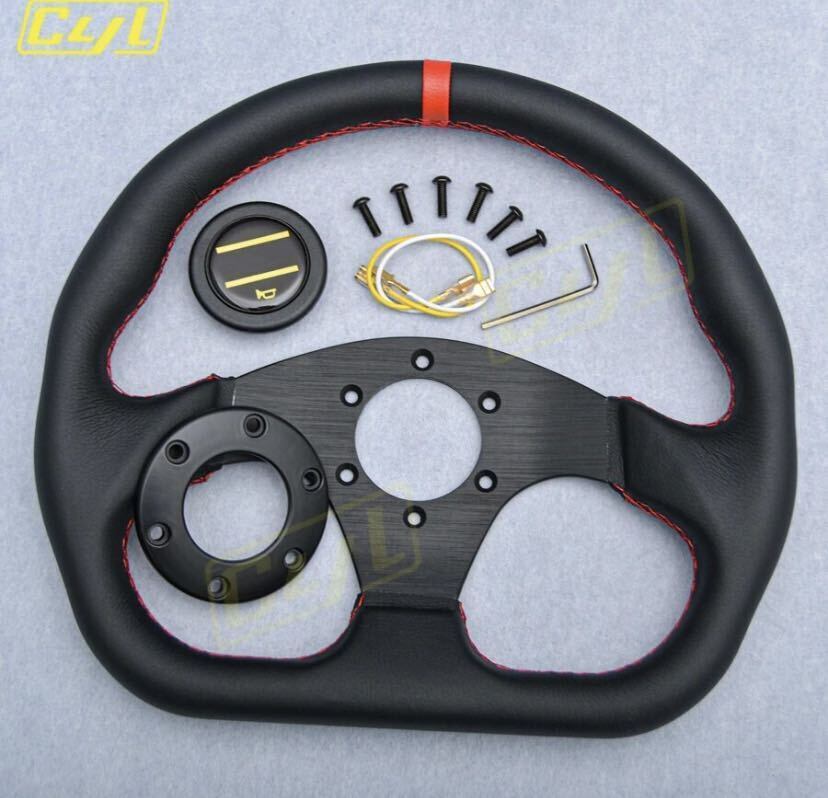 ユニバーサル レザー ステアリングホイール D字型 スポーツ jdm 13
