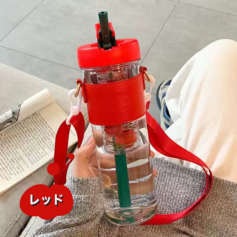 おしゃれに持ち運べる ストラップ付き ウォーターボトル マイボトル ストロー付き クリアボトル タンブラー 水筒 学生 おうち時間 エコ活 大人女子 オフィス リモート サステナブル Lamitte Deco トレンド 韓国ファッション ショップ Base店
