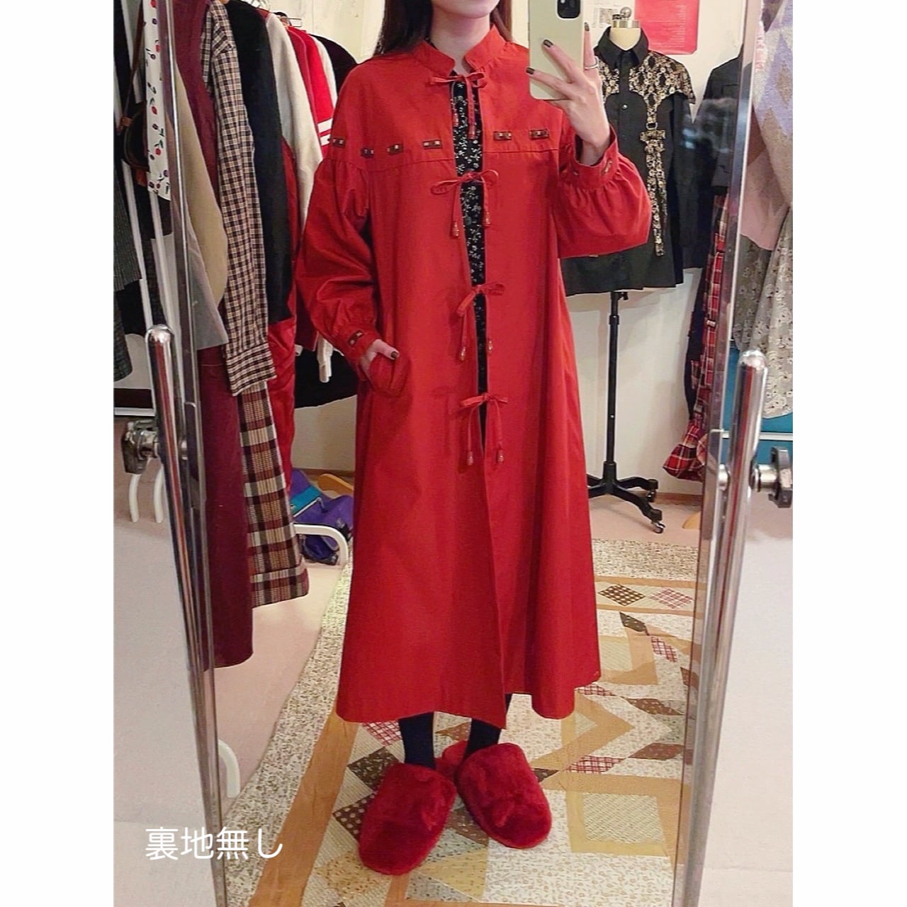 red ribbon fur liner coat