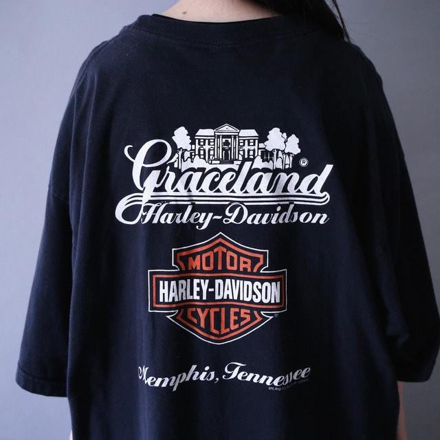 "HARLEY-DAVIDSON" front and back good printed over silhouette h/s tee