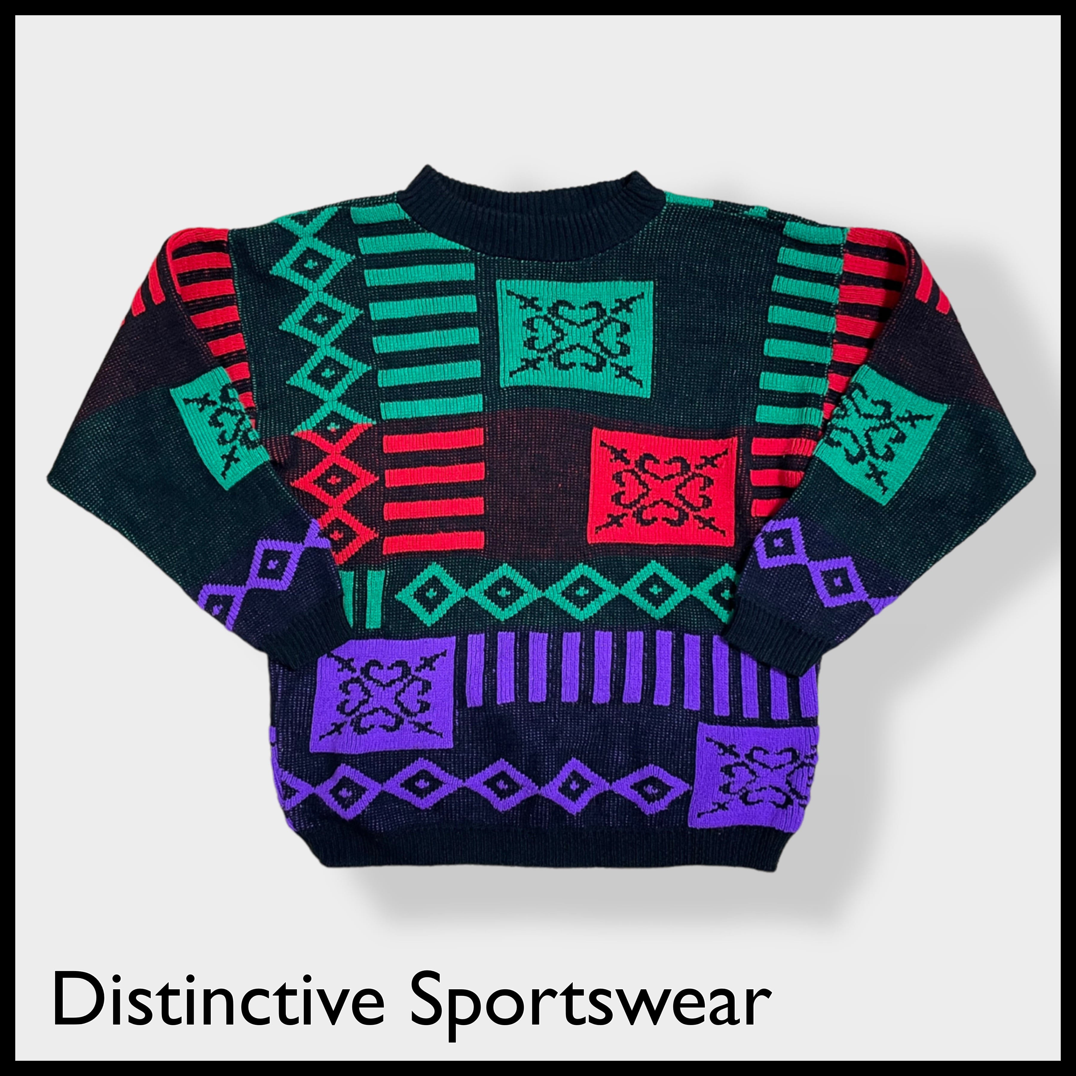 Distinctive Sportswear】80s 柄ニット セーター デザインニット 総柄