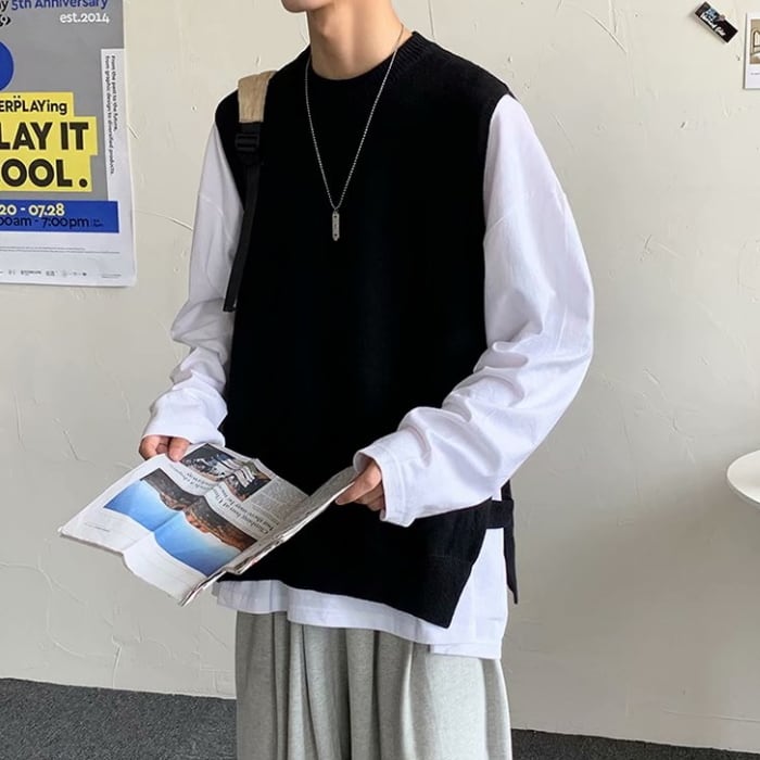 韓国メンズファッション】メンズ トップス ベスト ニット ノースリーブ