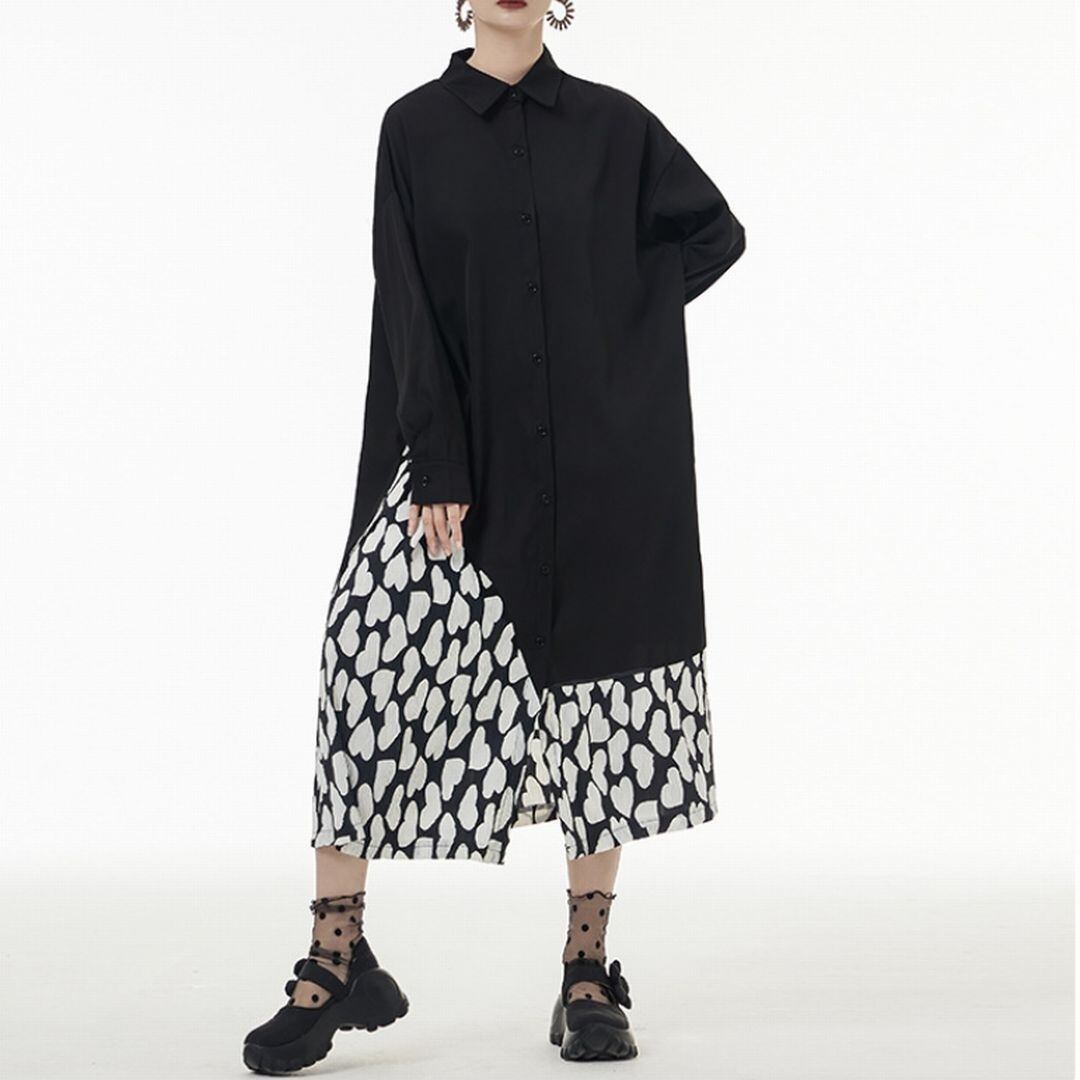 異素材MIXハート柄&シンプルロングシャツワンピース ON0528