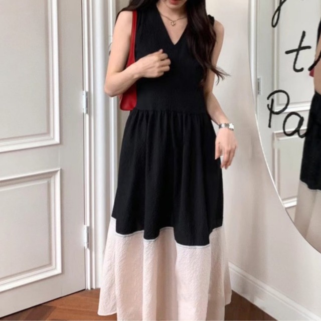 バイカラー ノースリーブ ワンピース 2color/3412614