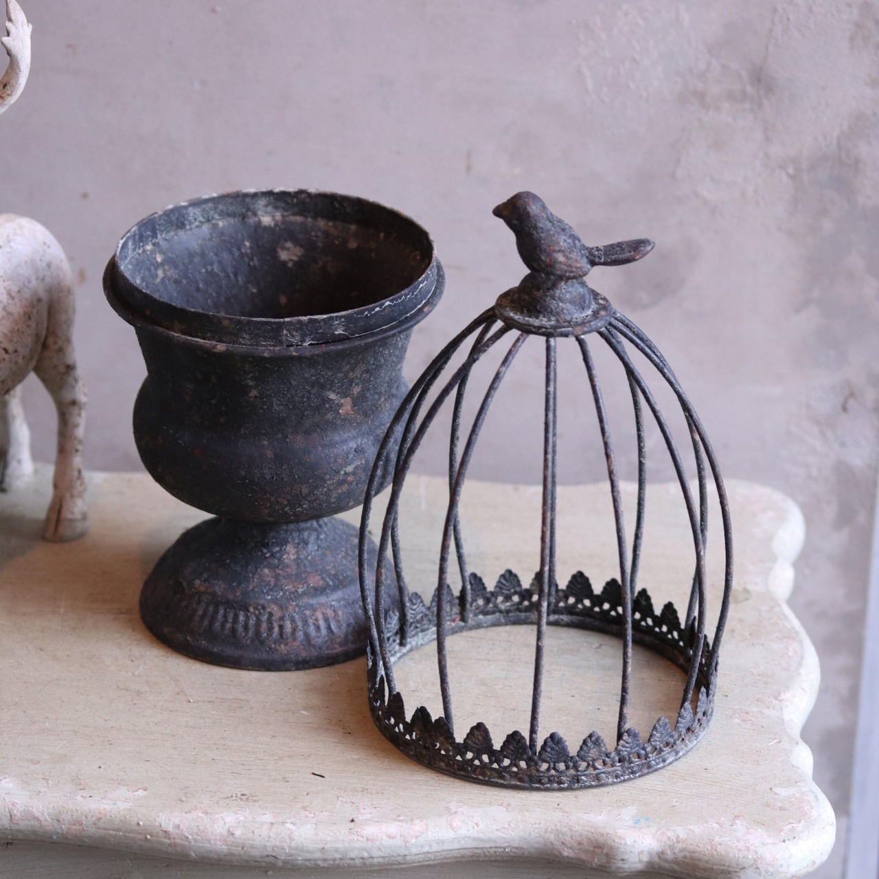 mondimanche ブリキ植木鉢　カージカップポットSDY　UF653|1~2ポット植え込みのシャビーシックな鉢　お玄関がオシャレに変わります