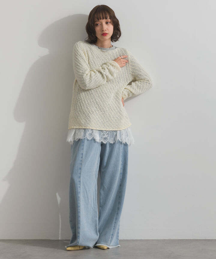 33154 裾レースロングスリーブTシャツ white | エルキカク