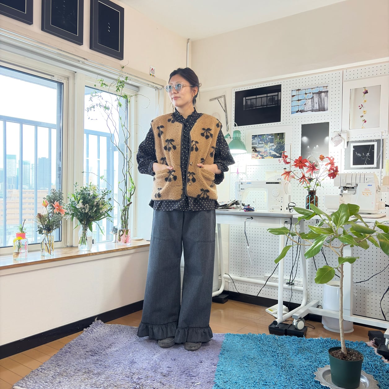 ウールヘリンボーン　フサフサワイドパンツ