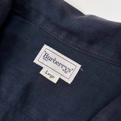 麻100% Burberrys' バーバリー オープンカラー 開襟 半袖 リネン シャツ サイズ L /ネイビー/C-TK83/ビンテージ