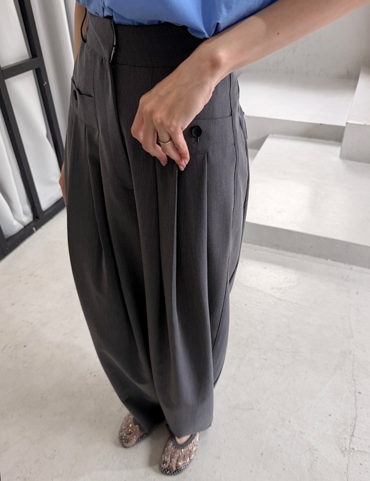 【新作5％OFF・3日間】Pocket Pin-tuck Slacks_2colors