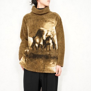 USA VINTAGE LINDA LUNDSTROM HORSE DESIGN HIGH NECK FLEECE MADE IN CANADA/アメリカ古着馬デザインハイネックフリース