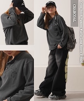 ◆クロス刺繍 ピグメント ヘンリーネック ワッフル ロンT◆wi-981022