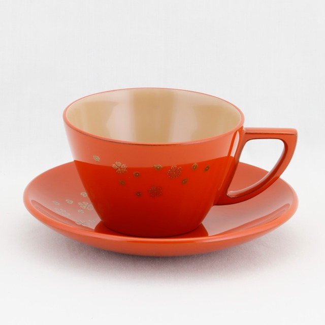 1109-1-B  輪島塗　珈琲カップ／洗朱塗／桜蒔絵