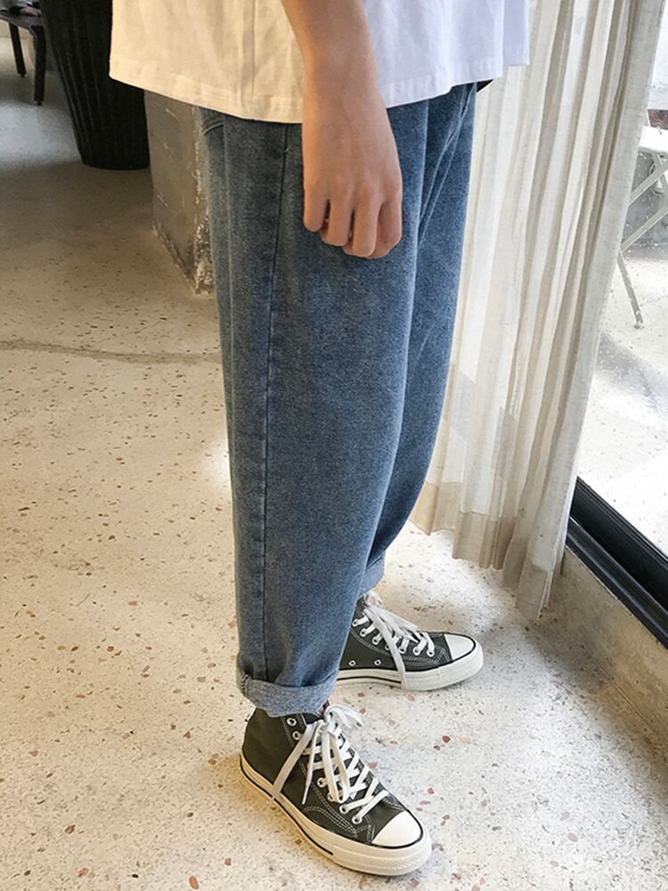 全2色 デニム パンツ ストレート カジュアル 無地 おしゃれ