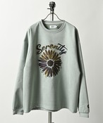 ATELANE Faux suede flower embroidered crew neck (GRY) 26A-14010