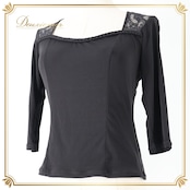 社交ダンス 衣装 トップス ブラウス ブラック系 チャコット Chacott 日本製 黒 七分袖 レース 上品 練習 レッスン 伸縮 ストレッチ シンプル パーティー セクシー かわいい オールブラック ダンス衣装 イベント ステージ