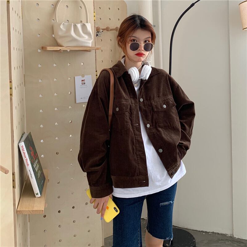 秋新作 ブルゾン レディース ブルゾン コーデュロイ ジャケット アウター ジャンパー 秋 冬 ブルゾン レディース ジャケット アウター ブルゾン 秋 韓国ファッション カジュアル ショート ブラウン シンプル ルーズ ワンサイズ Viento