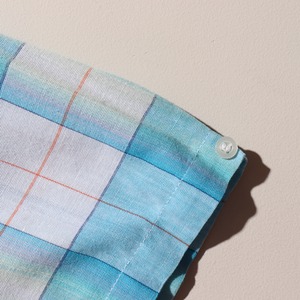 美品 M McGREGOR 綿ポリ オンブレ ブルー 開襟チェックシャツ 60s 70s 青