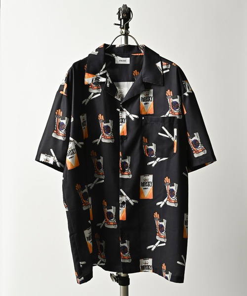 ATELANE Cigarette print open collar shirt (BLK) 24A-15044