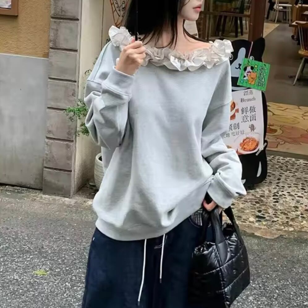 frill shoulder sweat tops