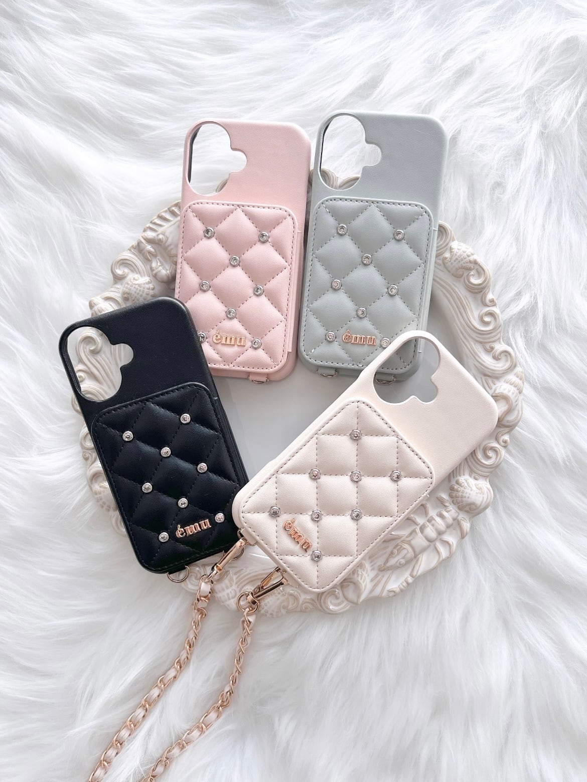 ÉMU キルティングビジューミラーiPhoneケース | emu.official.store