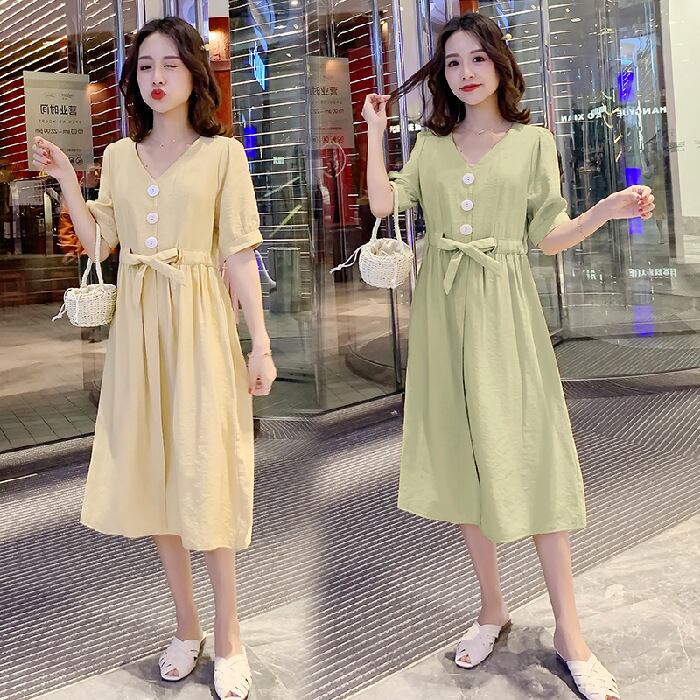 【新作】【送料無料】 新しいマタニティドレスファッションVネックミドル丈ルーズマタニティドレスのマタニティドレス2019夏バージョンは母乳で育てることができます-アリババ サマー 夏物 expec299715562670