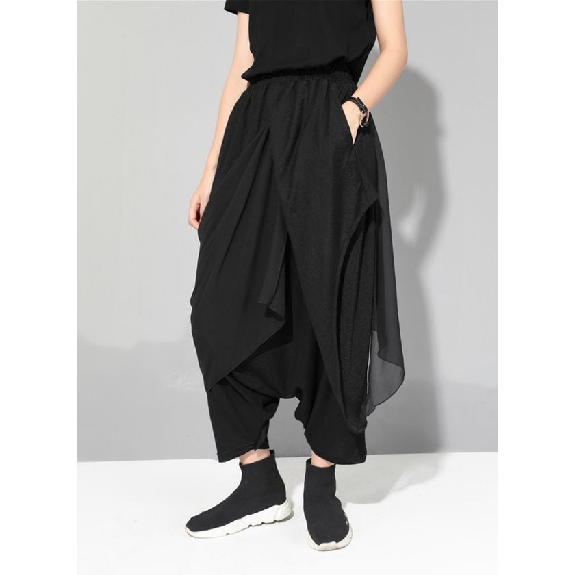 フェイクツーピースブラックバギーパンツ PT0280