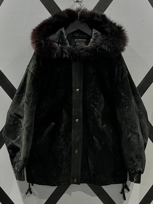 【X VINTAGE】Patchwork Design Euro Vintage Loose Hooded Leather Jacket