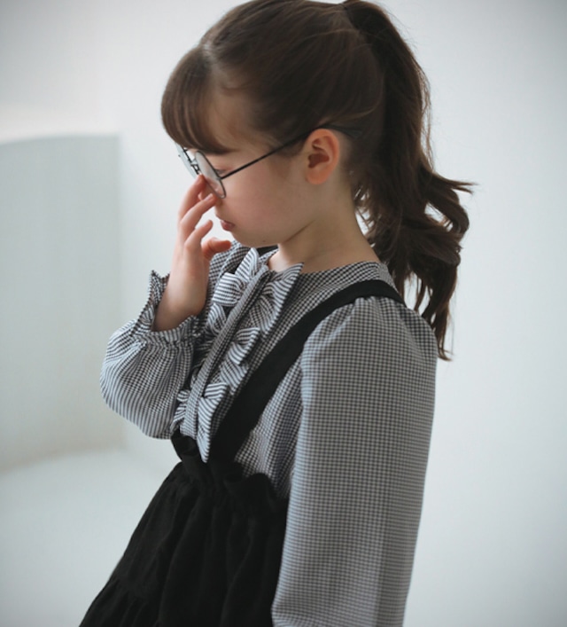 トリプルリボンブラウス〈Navy check〉