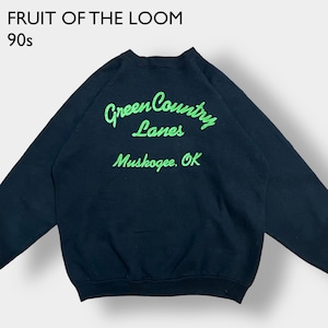 FRUIT OF THE LOOM 90s USA製 バックプリント ロゴ スウェットシャツ トレーナー プルオーバー ラグラン 黒 ユニセックス XL ビッグサイズ ヴィンテージ  ビンテージ オールド US古着