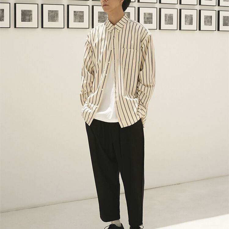 ★COLLEGE STYLE LOOSE STRIPED DRAPED SHIRT　　　19169