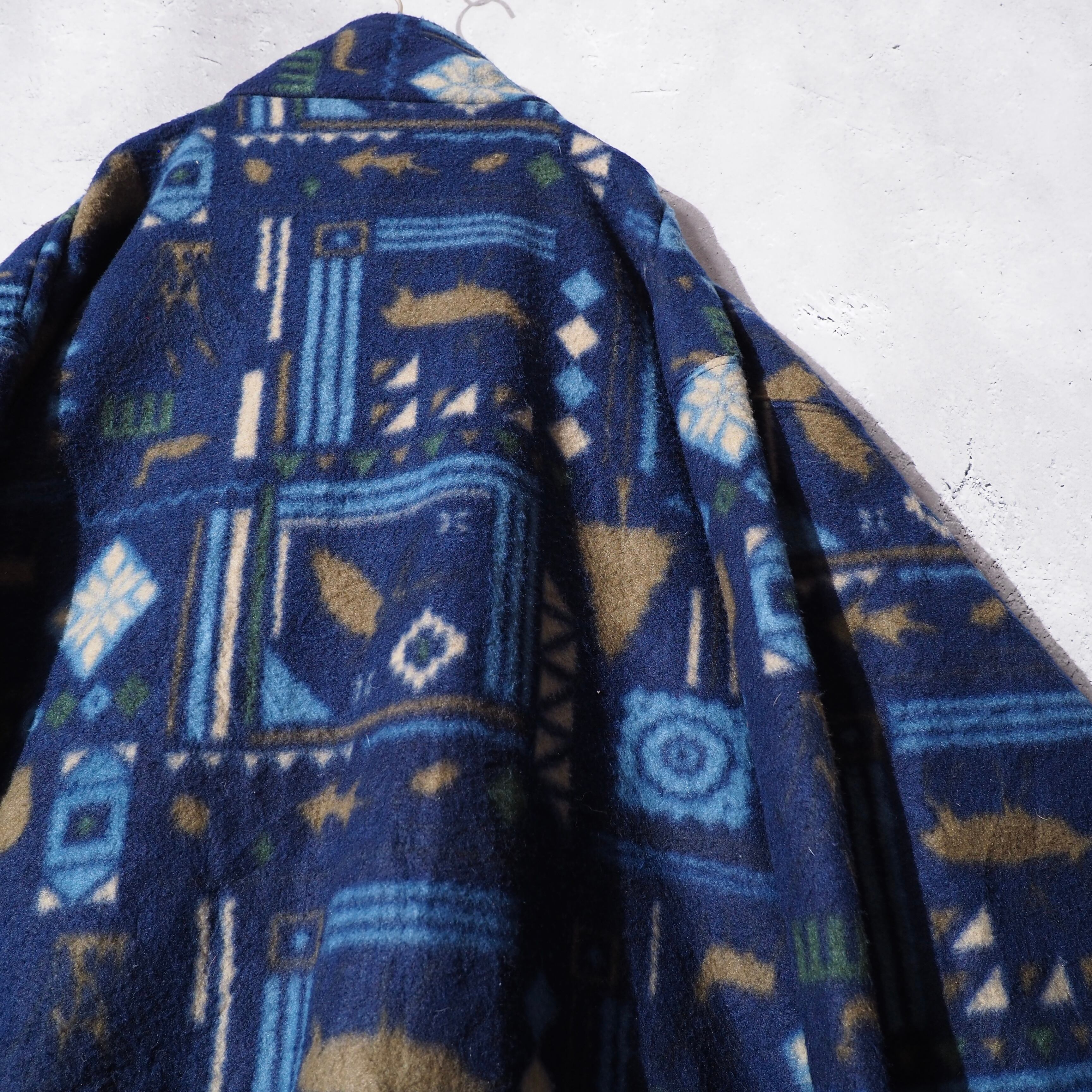 ” Northen isles” Nordic art pattern design vintage loose silhouette fleece jacket