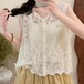 2色/花柄刺繍レース前開きノースリーブベスト ・11929