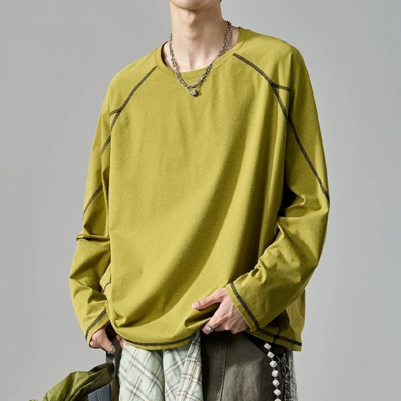 ステッチワークラグランロングスリーブTシャツ 4col A00510