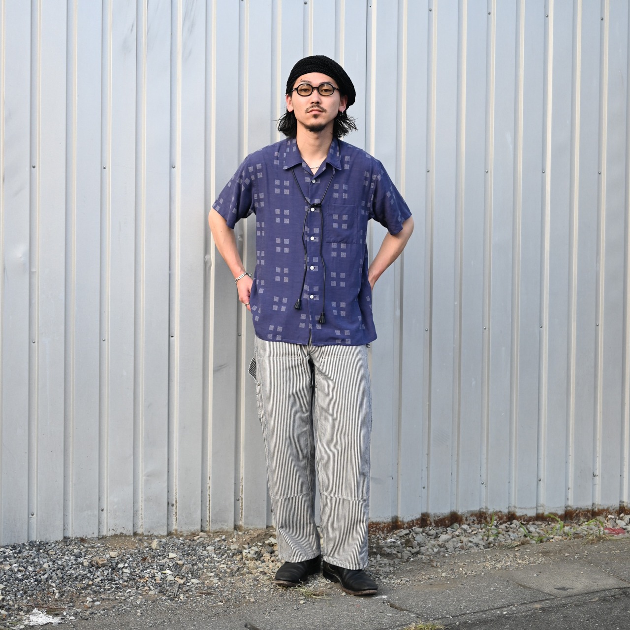 OLD JOE / ORIGINAL PRINTED OPEN COLLAR SHIRTS (Square Dot) Short-sleeve