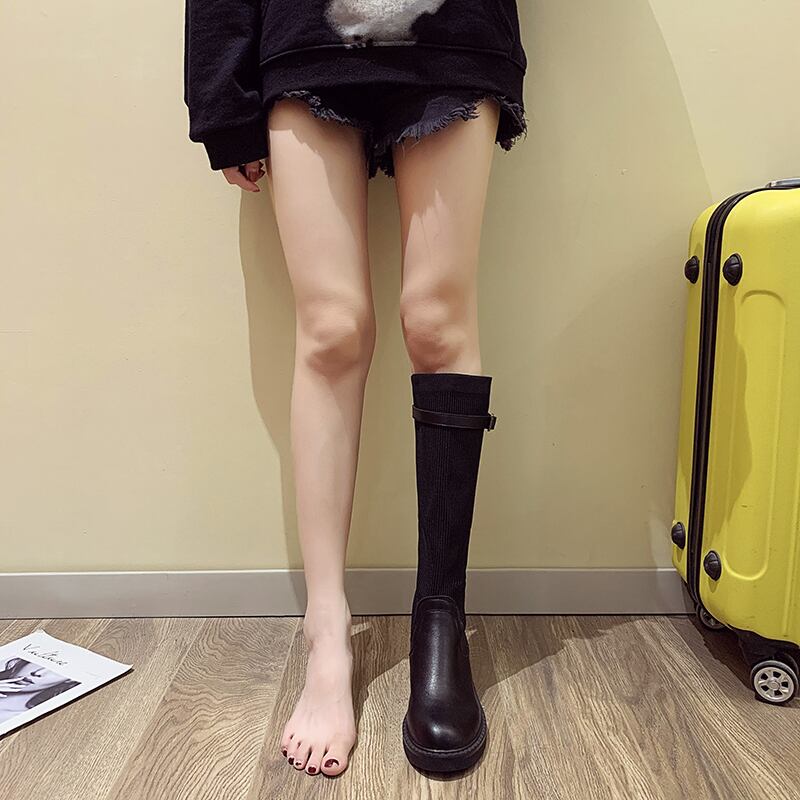 ブーツオータムブラックレッド 靴 シューズ 秋物 ラウンドトー フェイクシューズ21858641849