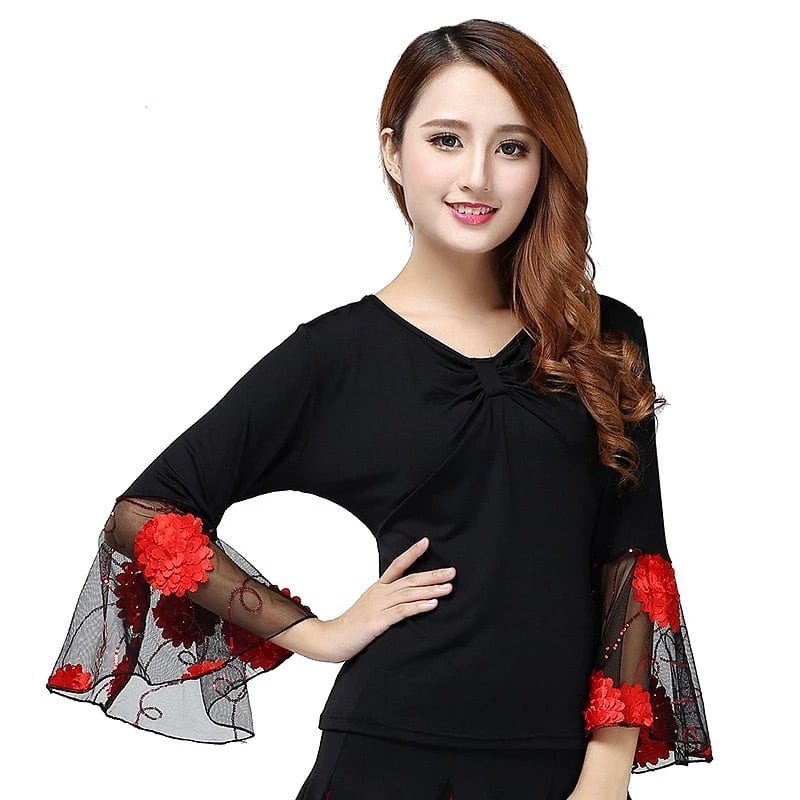 新品 社交ダンス 黒 ベージュ ベルト付き メッシュ パーティ ワルツ