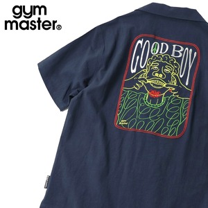gym master ジムマスター GOOD BOY 刺繍シャツ メンズ レディース 開襟シャツ 半袖 オープンカラー バック刺繍 ビッグシルエット コットン100％ 夏 カジュアル ペア ネイビー